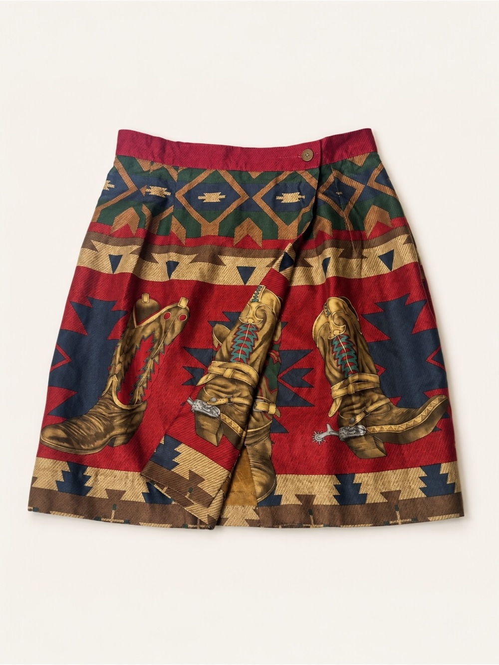 VTG Sharon Young Western Cowboy Boot Southwestern Mini Wrap Skirt Nashville SM - Picture 2 of 10
